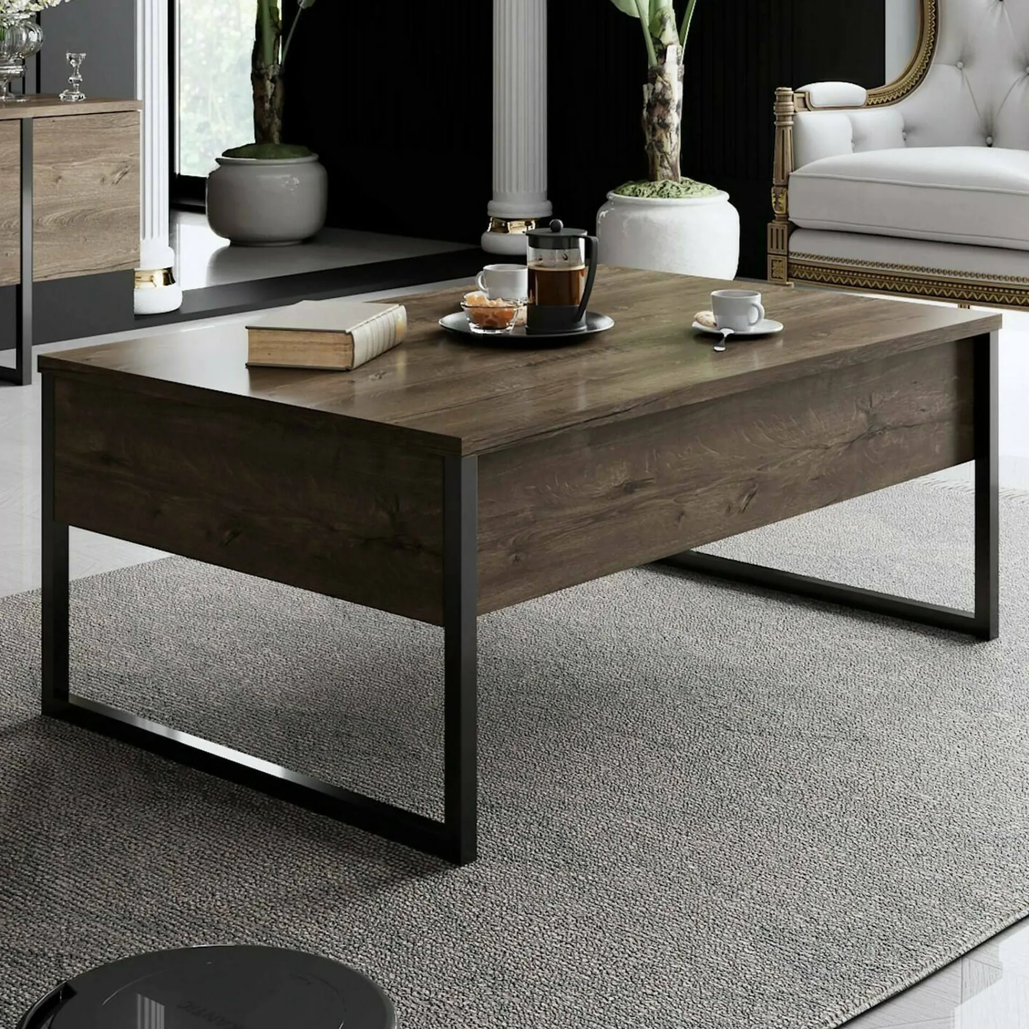 Tavolino da salotto Lavinia, 90x60h40 cm, Noce e Nero<Dmora Cheap
