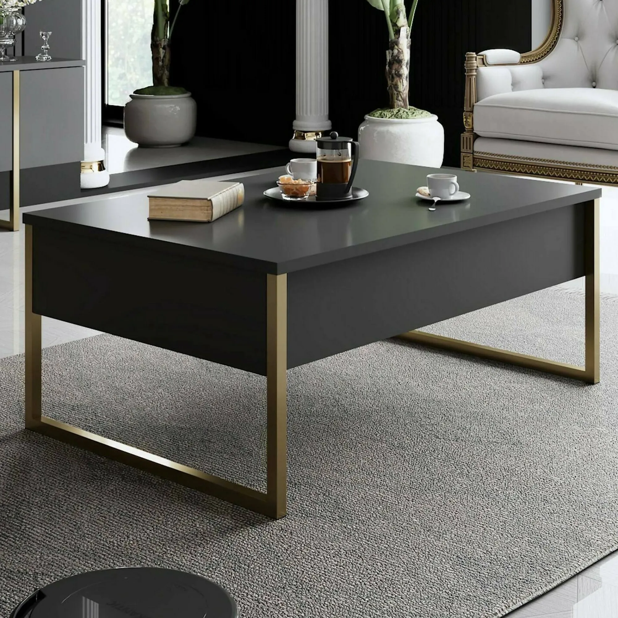 Tavolino da salotto Lavinia, 90x60h40 cm, Antracite e Oro<Dmora Discount