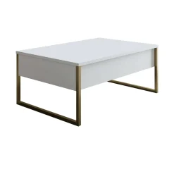 Tavolino da salotto Lavinia, 90x60h40 cm, Bianco e Oro<Dmora New