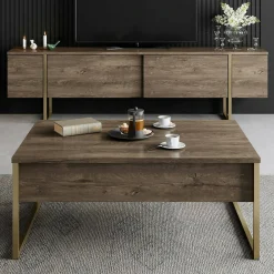 Tavolino da salotto Lavinia, 90x60h40 cm, Noce e Oro<Dmora Sale