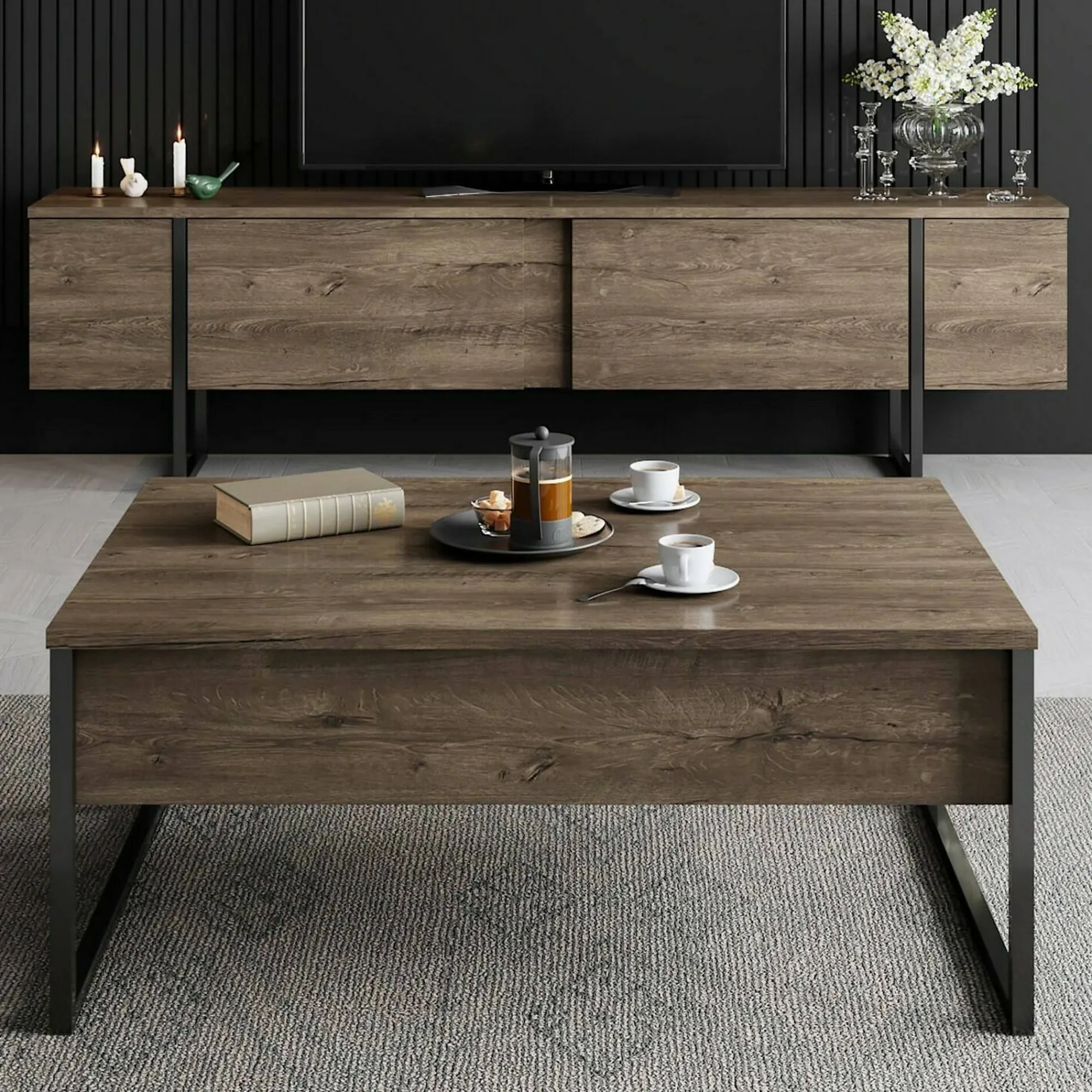 Tavolino da salotto Lavinia, 90x60h40 cm, Noce e Nero<Dmora Cheap