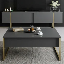 Tavolino da salotto Lavinia, 90x60h40 cm, Antracite e Oro<Dmora Discount