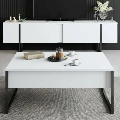 Tavolino da salotto Lavinia, 90x60h40 cm, Bianco e Nero<Dmora Clearance