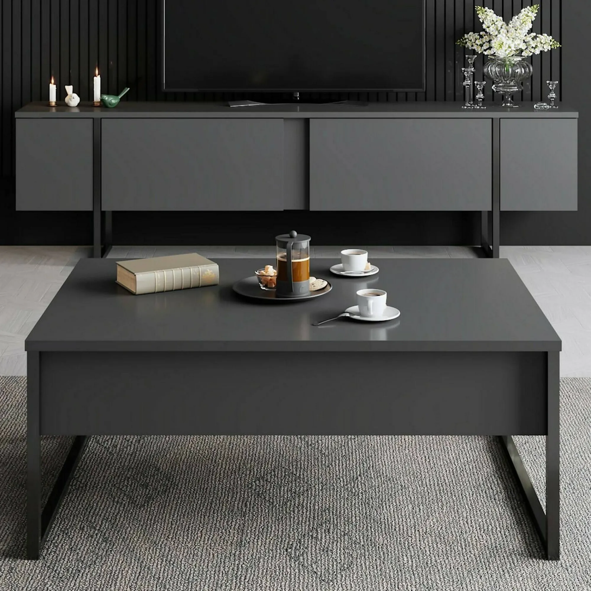 Tavolino da salotto Lavinia, 90x60h40 cm, Antracite e Nero<Dmora Flash Sale