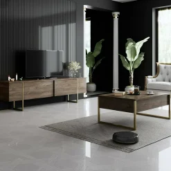 Tavolino da salotto Lavinia, 90x60h40 cm, Noce e Oro<Dmora Sale
