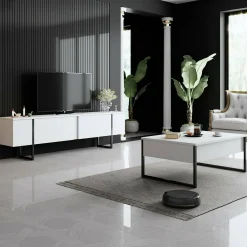 Tavolino da salotto Lavinia, 90x60h40 cm, Bianco e Nero<Dmora Clearance