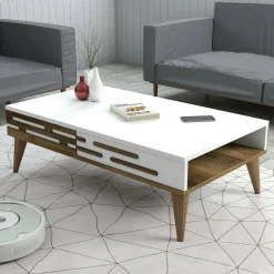 Tavolino da salotto Mansuk, 105x35h60 cm, Noce e Bianco<Dmora Best