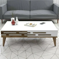 Tavolino da salotto Mansuk, 105x35h60 cm, Noce e Bianco<Dmora Best