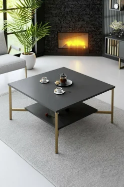 Tavolino da salotto Mia, 80x80h40 cm, Antracite e Nero<Dmora Outlet