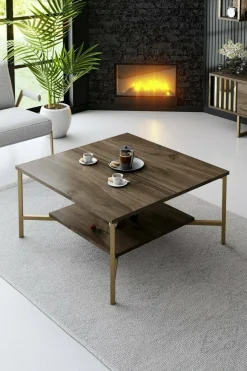 Tavolino da salotto Mia, 80x80h40 cm, Noce e Nero<Dmora Fashion