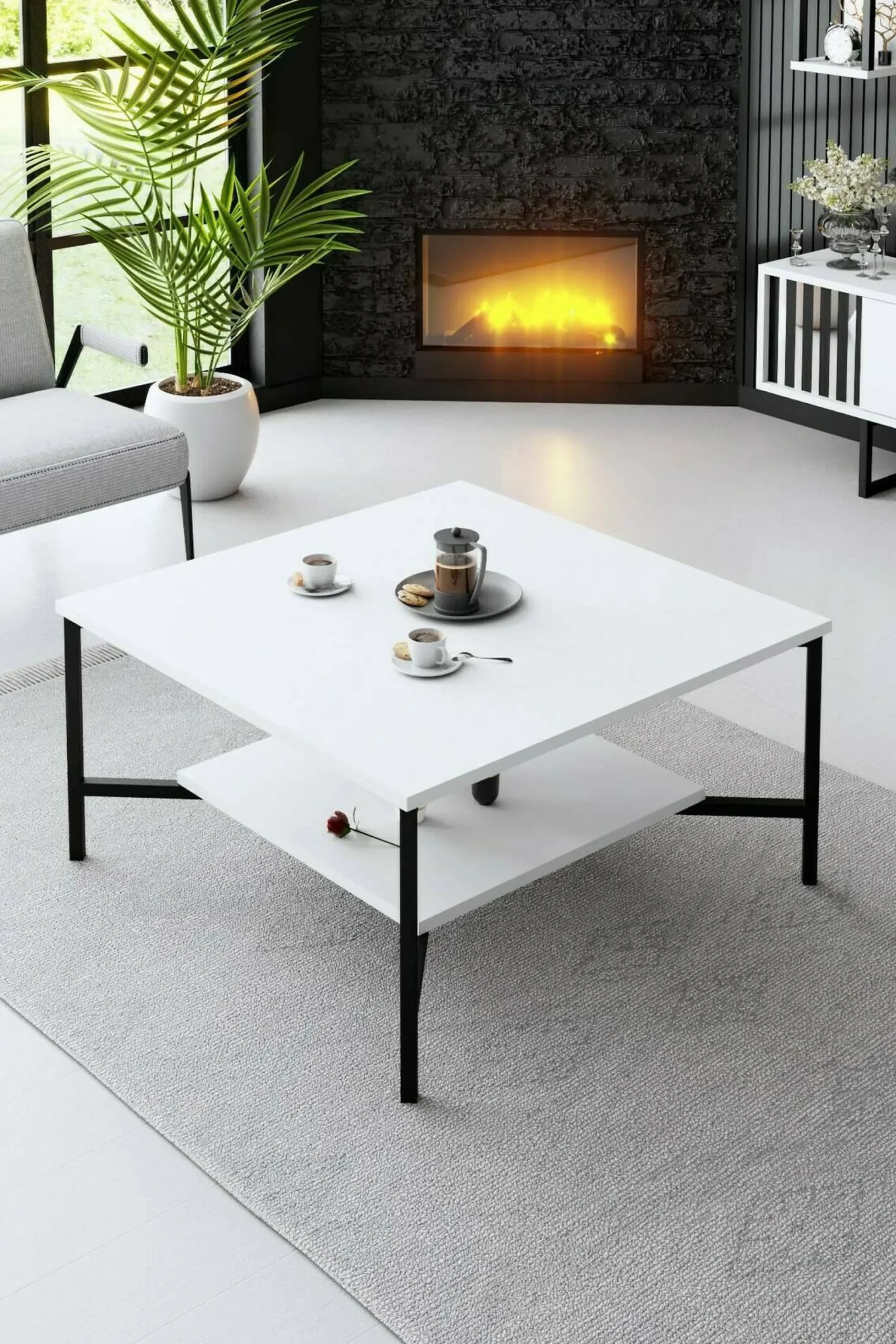 Tavolino da salotto Mia, 80x80h40 cm, Bianco e Nero<Dmora Clearance