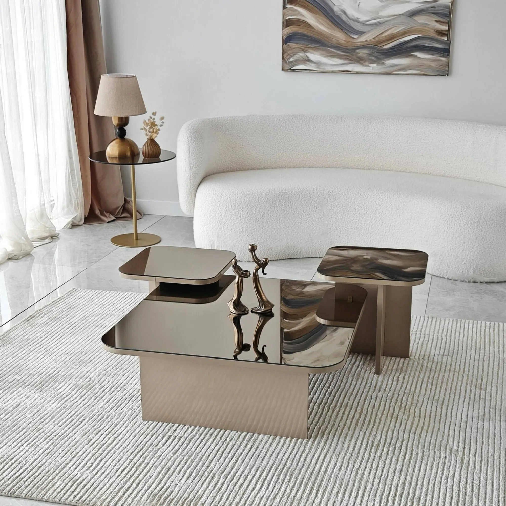 Tavolino da salotto Nuummite, 80x80h40 cm, Tortora e Fumè<Dmora Best Sale