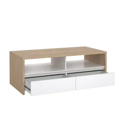 Tavolino da salotto Octavia, Tavolo basso da caffè, Portariviste per divano, Ripiano da soggiorno, 60x120 h46 cm, Rovere e Bianco<Dmora Sale