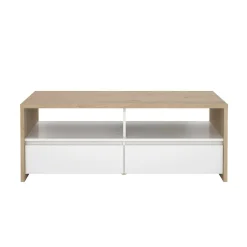 Tavolino da salotto Octavia, Tavolo basso da caffè, Portariviste per divano, Ripiano da soggiorno, 60x120 h46 cm, Rovere e Bianco<Dmora Sale