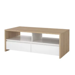Tavolino da salotto Octavia, Tavolo basso da caffè, Portariviste per divano, Ripiano da soggiorno, 60x120 h46 cm, Rovere e Bianco<Dmora Sale