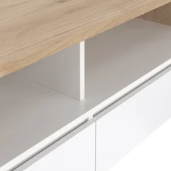 Tavolino da salotto Octavia, Tavolo basso da caffè, Portariviste per divano, Ripiano da soggiorno, 60x120 h46 cm, Rovere e Bianco<Dmora Sale