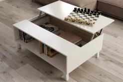 Tavolino da salotto Parche, 100x68h38 cm, Bianco lucido e Rovere<Dmora Fashion