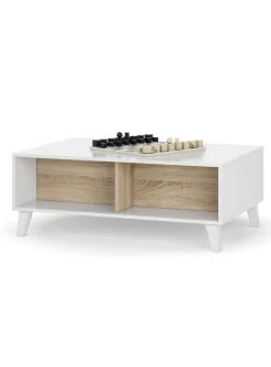 Tavolino da salotto Parche, 100x68h38 cm, Bianco lucido e Rovere<Dmora Fashion