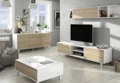 Tavolino da salotto Parche, 100x68h38 cm, Bianco lucido e Rovere<Dmora Fashion