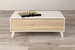 Tavolino da salotto Parche, 100x68h38 cm, Bianco lucido e Rovere<Dmora Fashion