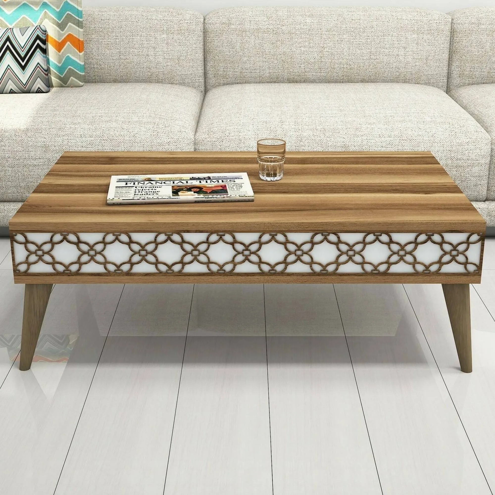 Tavolino da salotto Paz, 105x60h37 cm, Noce e Bianco<Dmora Outlet