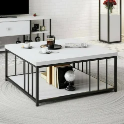 Tavolino da salotto Raiden, 90x90h40 cm, Bianco e Nero<Dmora Clearance