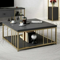 Tavolino da salotto Raiden, 90x90h40 cm, Antracite e Oro<Dmora Best