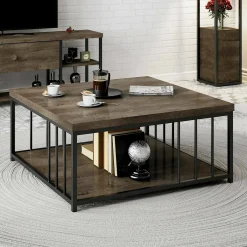 Tavolino da salotto Raiden, 90x90h40 cm, Noce e Nero<Dmora Outlet