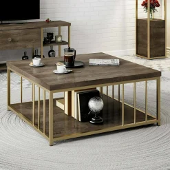 Tavolino da salotto Raiden, 90x90h40 cm, Noce e Oro<Dmora Outlet