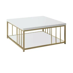 Tavolino da salotto Raiden, 90x39h40 cm, Bianco e Oro<Dmora Outlet