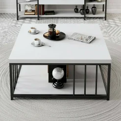Tavolino da salotto Raiden, 90x90h40 cm, Bianco e Nero<Dmora Clearance