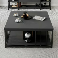 Tavolino da salotto Raiden, 90x90h40 cm, Antracite e Nero<Dmora Best Sale
