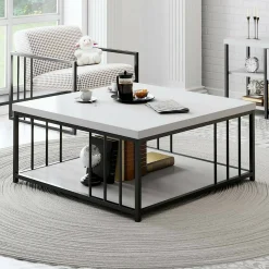 Tavolino da salotto Raiden, 90x90h40 cm, Bianco e Nero<Dmora Clearance