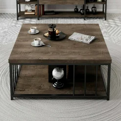 Tavolino da salotto Raiden, 90x90h40 cm, Noce e Nero<Dmora Outlet