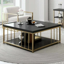 Tavolino da salotto Raiden, 90x90h40 cm, Antracite e Oro<Dmora Best