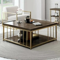 Tavolino da salotto Raiden, 90x90h40 cm, Noce e Oro<Dmora Outlet