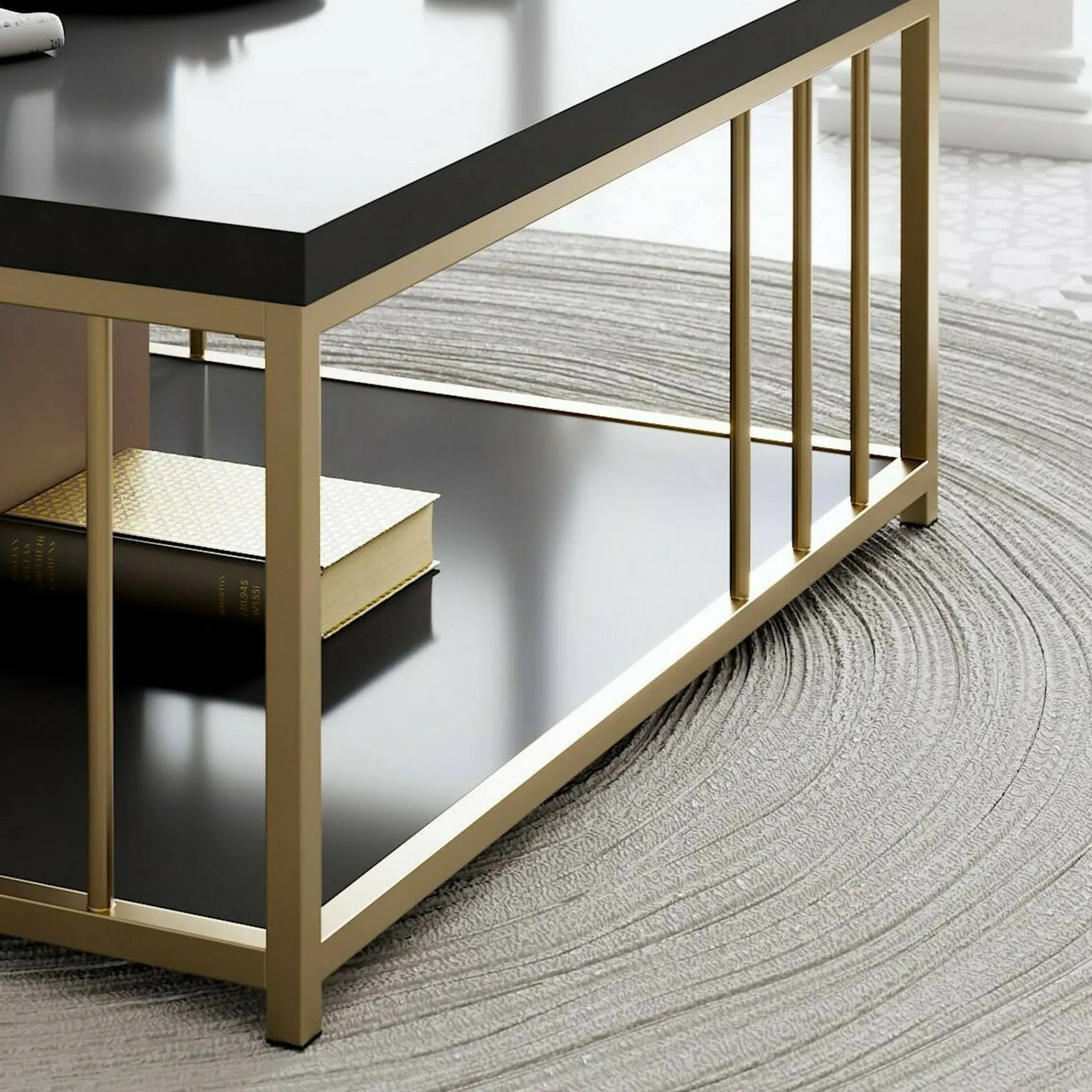 Tavolino da salotto Raiden, 90x90h40 cm, Antracite e Oro<Dmora Best
