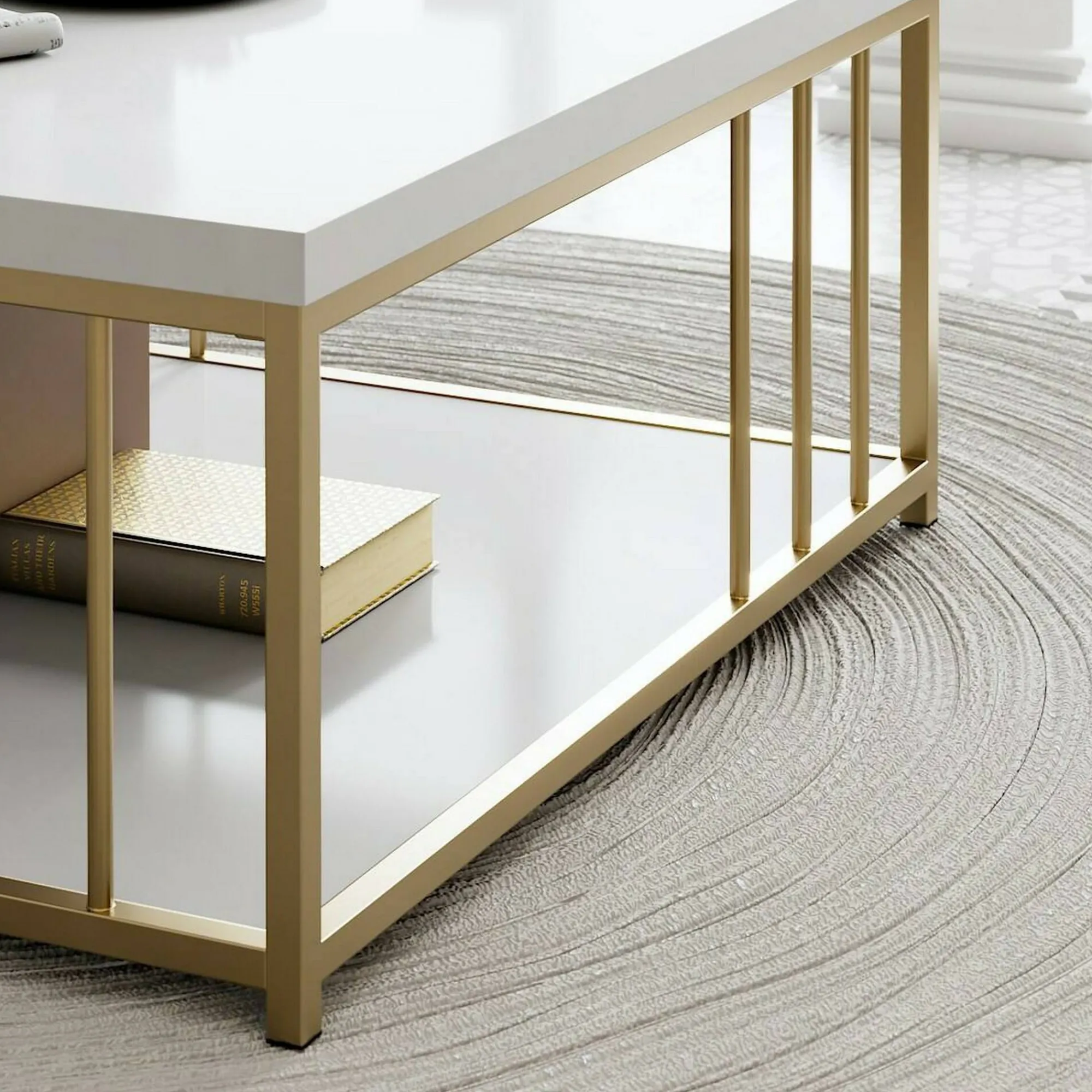 Tavolino da salotto Raiden, 90x39h40 cm, Bianco e Oro<Dmora Outlet
