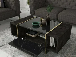 Tavolino da salotto Salvador, 104x60h37 cm, Nero e Oro<Dmora Store