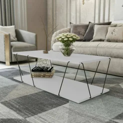 Tavolino da salotto Sarika, 120x50h30 cm, Bianco e Nero<Dmora Store