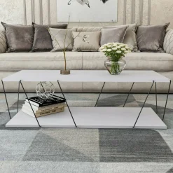 Tavolino da salotto Sarika, 120x50h30 cm, Bianco e Nero<Dmora Store
