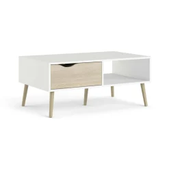 Tavolino da salotto Sfene, 99x60 h43 cm, Bianco e Quercia<Dmora Hot