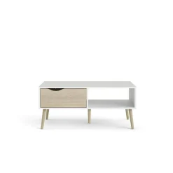 Tavolino da salotto Sfene, 99x60 h43 cm, Bianco e Quercia<Dmora Hot