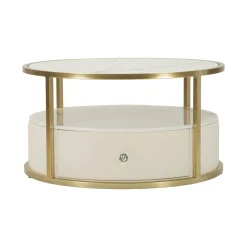 Tavolino da salotto Stabia, 75x75 h40 cm, Bianco e Oro<Dmora Shop