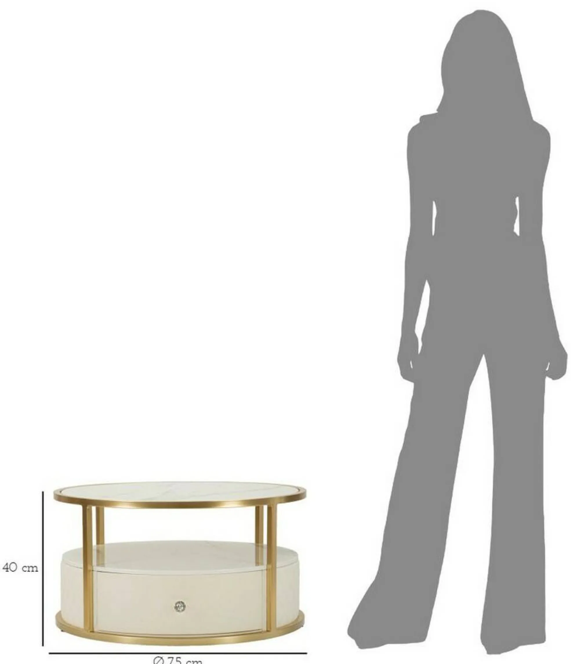 Tavolino da salotto Stabia, 75x75 h40 cm, Bianco e Oro<Dmora Shop
