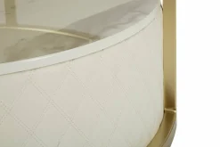 Tavolino da salotto Stabia, 75x75 h40 cm, Bianco e Oro<Dmora Shop