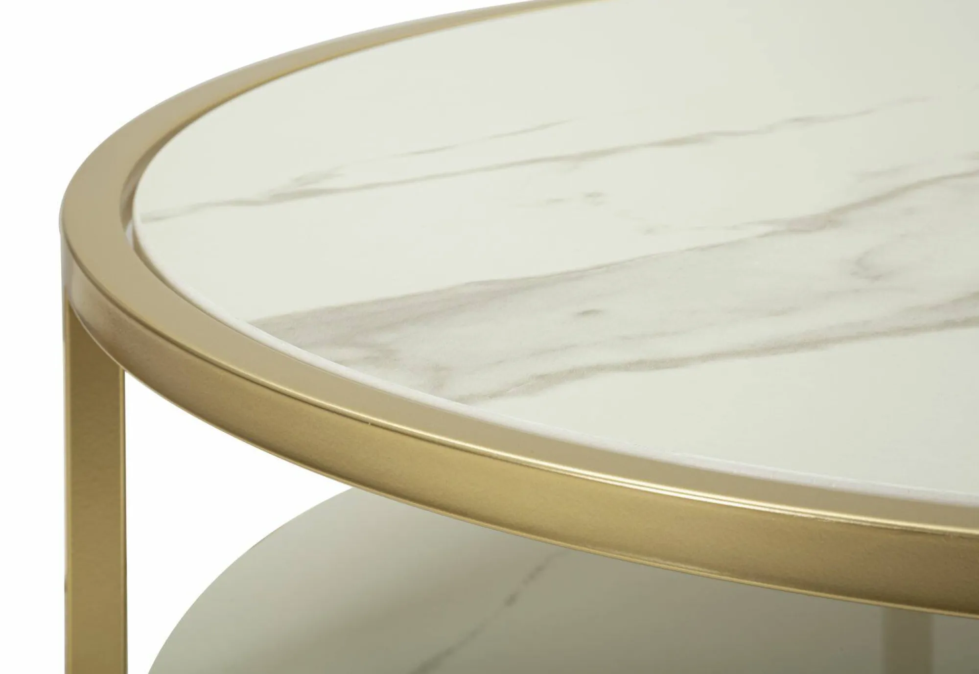 Tavolino da salotto Stabia, 75x75 h40 cm, Bianco e Oro<Dmora Shop