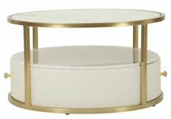 Tavolino da salotto Stabia, 75x75 h40 cm, Bianco e Oro<Dmora Shop