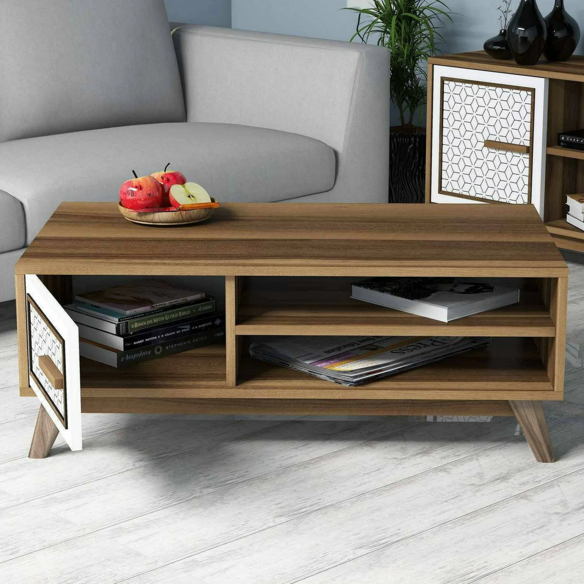 Tavolino da salotto Thimphu, 105x60h38 cm, Noce e Bianco<Dmora Sale