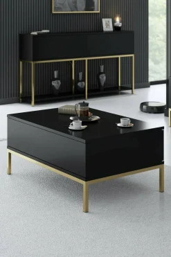 Tavolino da salotto Vespero, 90x60h40 cm, Nero e Oro<Dmora Sale